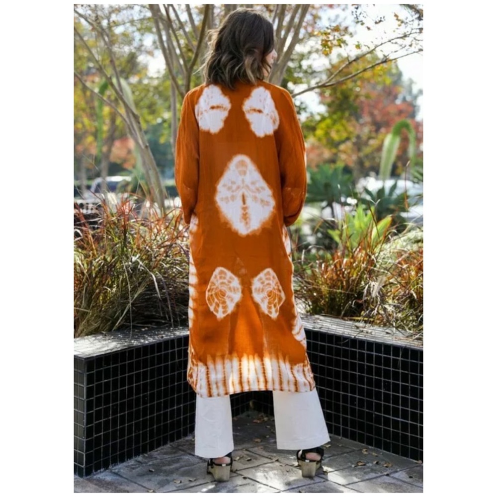 Rust Tie Dye Kimono Duster Wrap Coverup - Picture 4 of 4